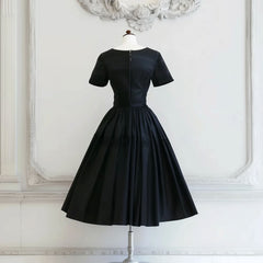Elegant Black Tea Length Dress with Short Sleeves DV3036