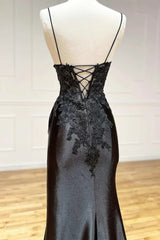 Classy Black Lace Side Split Evening Dress AL3020
