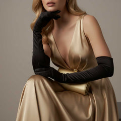 Black Long Opera Satin Gloves for Gala, Black Tie and Formal Events
