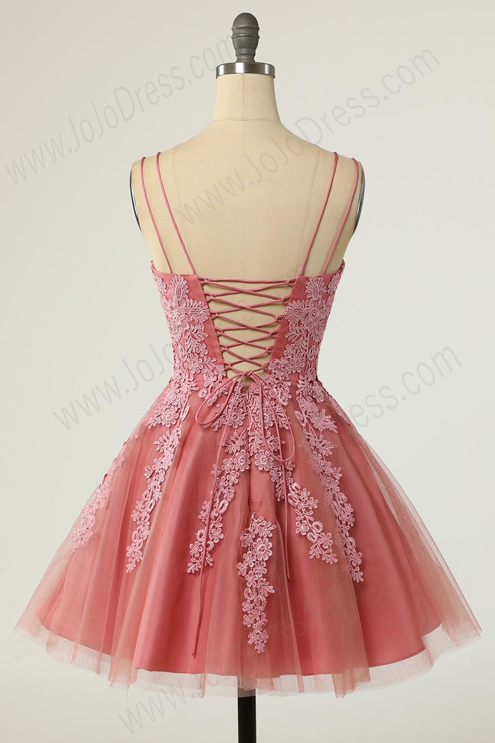 Dark Blush Short Lace Cocktail Semi Formal Prom Dress EN5708