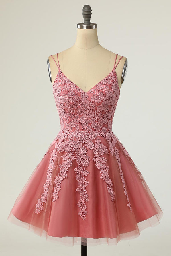 Dark Blush Short Lace Cocktail Semi Formal Prom Dress EN5708