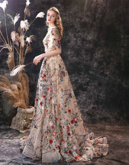 Vintage Botanical Lace Formal Prom Evening Dress EN3902