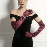 Long Burgundy Dark Red Satin Gloves for Formal, Opera and Evening Dress