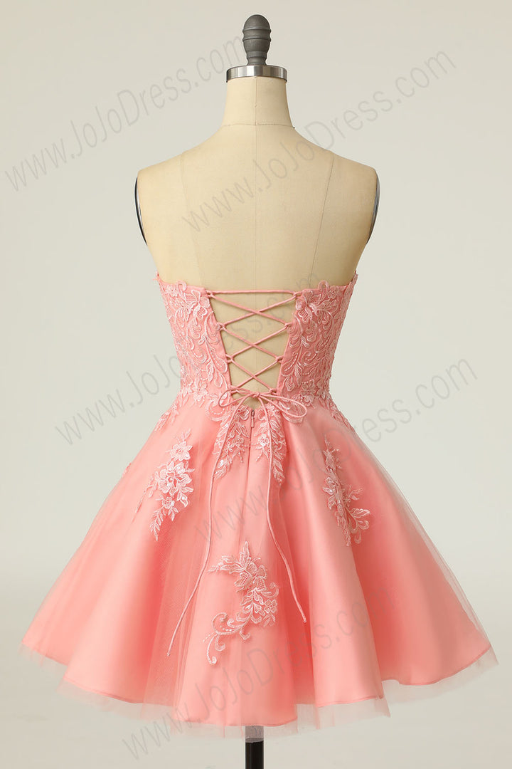 Coral Pink Short Cocktail Lace Prom Semi Formal Dress EN5703