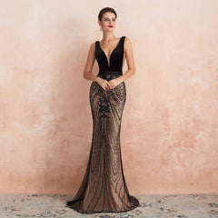 Elegant Black Fitted Maxi Formal Evening Dress EN3403