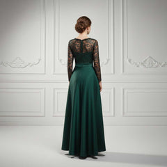 Dark Green Long Music Recital Dress with Long Sleeves TS2605