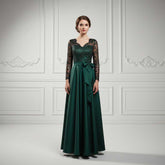 Dark Green Long Music Recital Dress with Long Sleeves TS2605