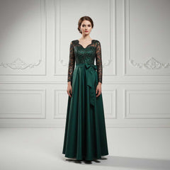 Dark Green Long Music Recital Dress with Long Sleeves TS2605
