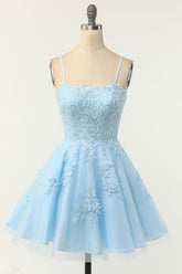 Blue Short Cocktail Lace Prom Semi Formal Dress EN5703