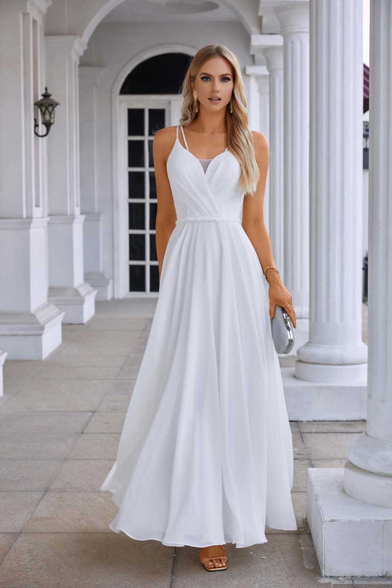 Chiffon Simple Maxi Wedding Dress with Full Skirt EN5715 Size 26W / White Chiffon Simple Maxi Wedding Dress with Full Skirt EN5715 Size 26W / White