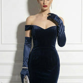 Long Navy Blue Satin Gloves for Formal Evening Wear