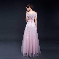 Pink Lace Off the Shoulder Formal Prom Evening Dress EN902