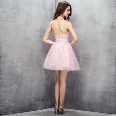 Mini Pink Lace Halter Cocktail Dress EN1006Mini Pink Lace Halter Cocktail Dress EN1006