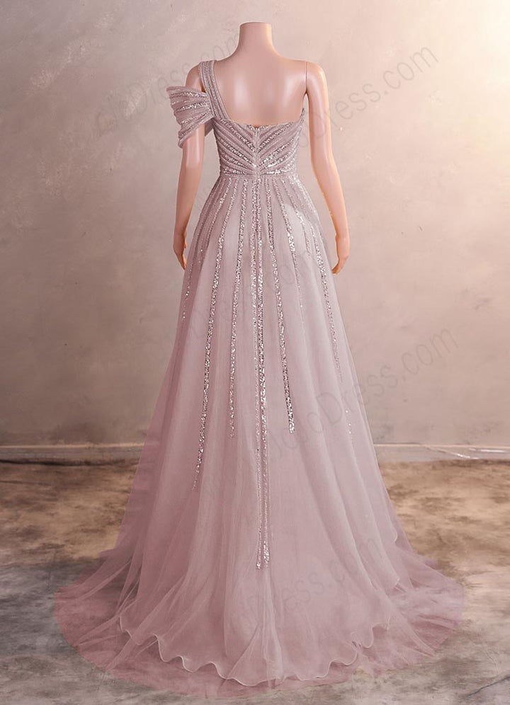 Blush Pink Maxi One Shoulder Formal Prom Evening Dress EN5811