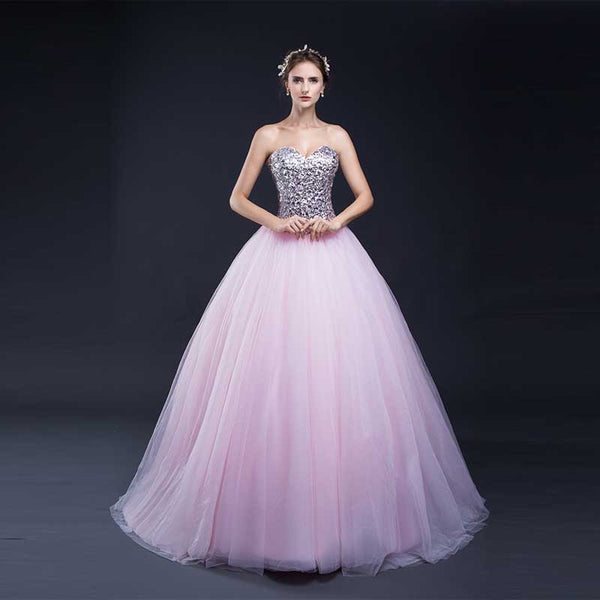 Strapless Pink Ball Gown Evening Dress with Sequins Top EN904