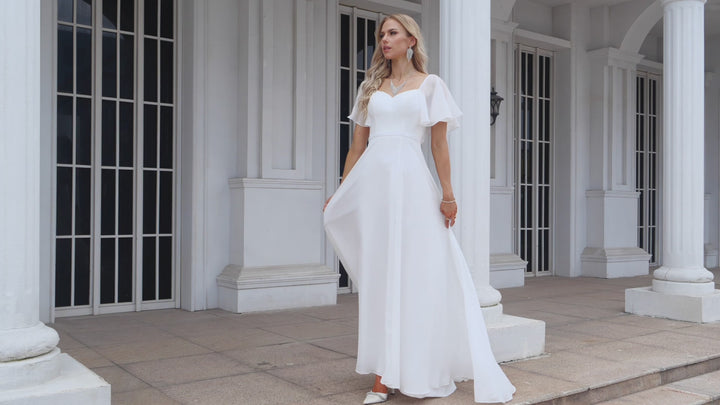 Chiffon Simple Maxi Wedding Dress with Flutter Sleeves EN5713