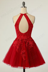 Red Lace Short Cocktail Semi Formal Prom Dress EN5707