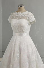 Retro 1950s Short Lace Wedding Dress with Short Sleeves | DV3034