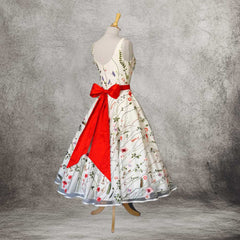 Retro 1950s Tea Length Party Dress with Color Embroideries DV3032