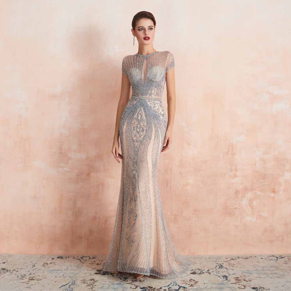 Retro Hollywood Fitted Maxi Formal Evening Dress EN3404 Size 16 / Silver Retro Hollywood Fitted Maxi Formal Evening Dress EN3404 Size 16 / Silver