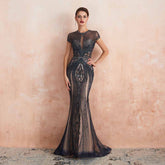Black Retro Hollywood Fitted Maxi Formal Evening Dress EN3404