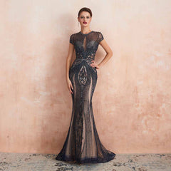 Black Retro Hollywood Fitted Maxi Formal Evening Dress EN3404