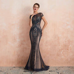 Black Retro Hollywood Fitted Maxi Formal Evening Dress EN3404
