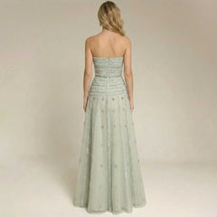 Sage Green Sparkly Strapless Evening Gown EN6202