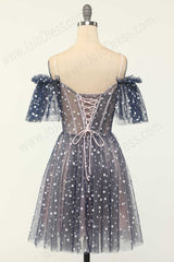 Navy Short Cocktail Polka Dot Semi Formal Dress EN5701