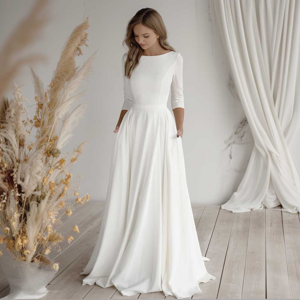 Simple Minimalist Crepe Chiffon Wedding Dress ET3001 Size 22w / Ivory Simple Minimalist Crepe Chiffon Wedding Dress ET3001 Size 22w / Ivory