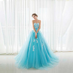 Cinderella Blue Lace Ball Gown Formal Evening Sweet Sixteen Dress EN901