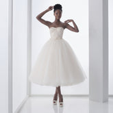 Retro 50s Strapless Tulle Ballerina Tea Length White Tulle Dress | DV1038