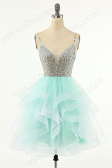 Turquoise Cocktail Dress with Ruffle Skirt EN5710