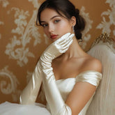 White & Ivory Long Satin Gloves for Debutante, Wedding and Formal Events A1101
