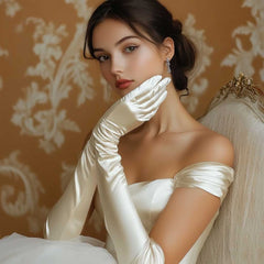 White & Ivory Long Satin Gloves for Debutante, Wedding and Formal Events A1101