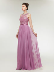 Light Magenta Long Chiffon Formal Prom Dress