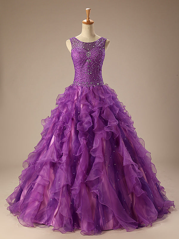 Purple Quinceanera Ball Gown Prom Dress with Ruffle Skirt