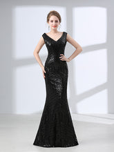 Elegant Black Sequined Long Formal Evening Dress