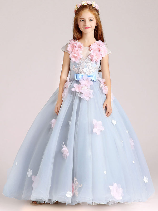 Gray Flower Girl Princess Ball Gown Party Dress Birthday Dress