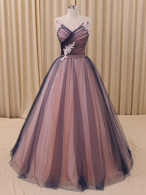 Navy Blue Princess Tulle Ball Gown Formal Evening Dress RS201606 Size 24W / Navy/Peach Navy Blue Princess Tulle Ball Gown Formal Evening Dress RS201606 Size 24W / Navy/Peach