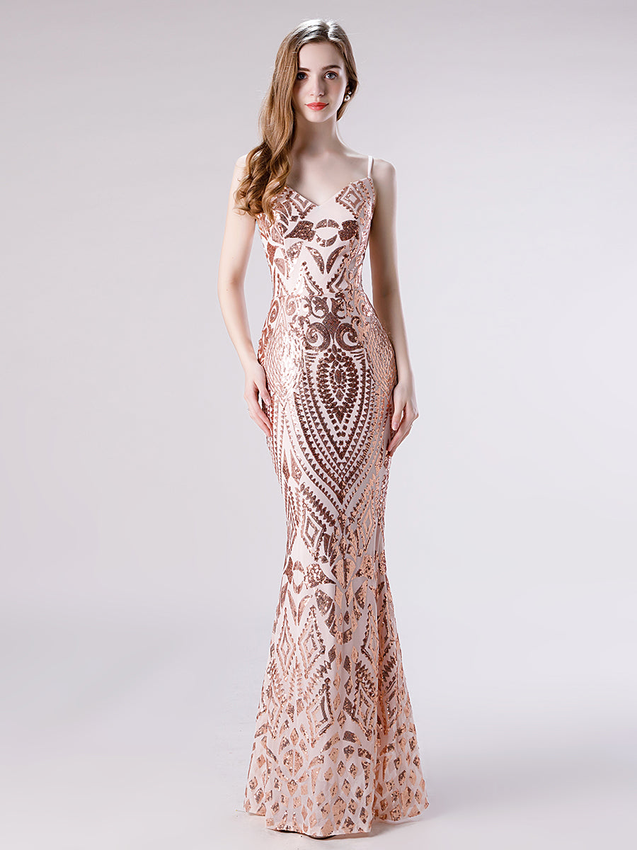 Rose Gold Sequin Lace Slim Prom Evening Dress Size 4 / Rose Gold Rose Gold Sequin Lace Slim Prom Evening Dress Size 4 / Rose Gold