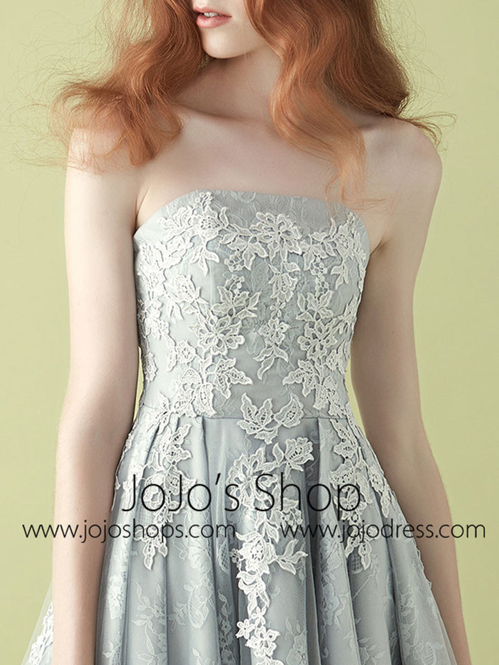 2 Piece Short Gray Lace Semi Prom Cocktail Dress 
