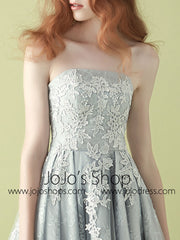 2 Piece Short Gray Lace Semi Prom Cocktail Dress