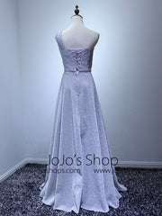 Silver One Shoulder Grecian Prom Formal Dress