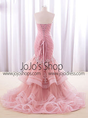 Strapless Pink Fit and Flare Formal Prom Evening Dress