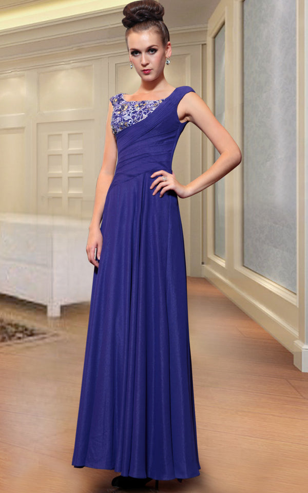 Dark Blue Jeweled Evening Prom Formal Dress