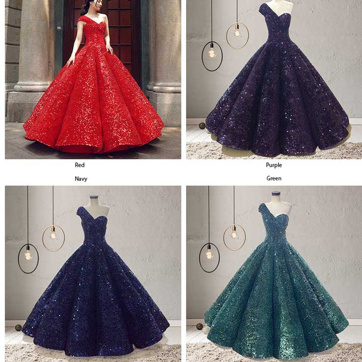 Red Sparkly Strapless Ball Gown Formal Evening Dress RS210109