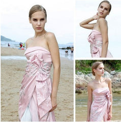Pink Side Slit Strapless with Bow SA80102