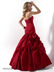 Red Ruched Strapless Fit And Flare Formal Evening Dress HB2012C