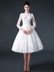 Modest Knee Length Lace Dress with Flowers